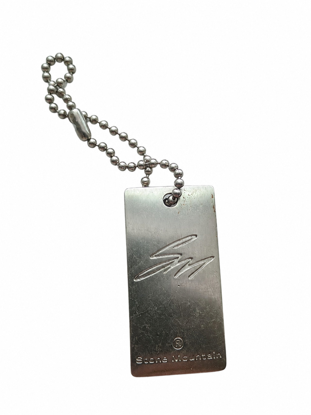 Stone Mountain Silver Tone Metal Logo Tag Keychain Ball Chain Purse Charm